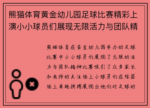熊猫体育黄金幼儿园足球比赛精彩上演小小球员们展现无限活力与团队精神